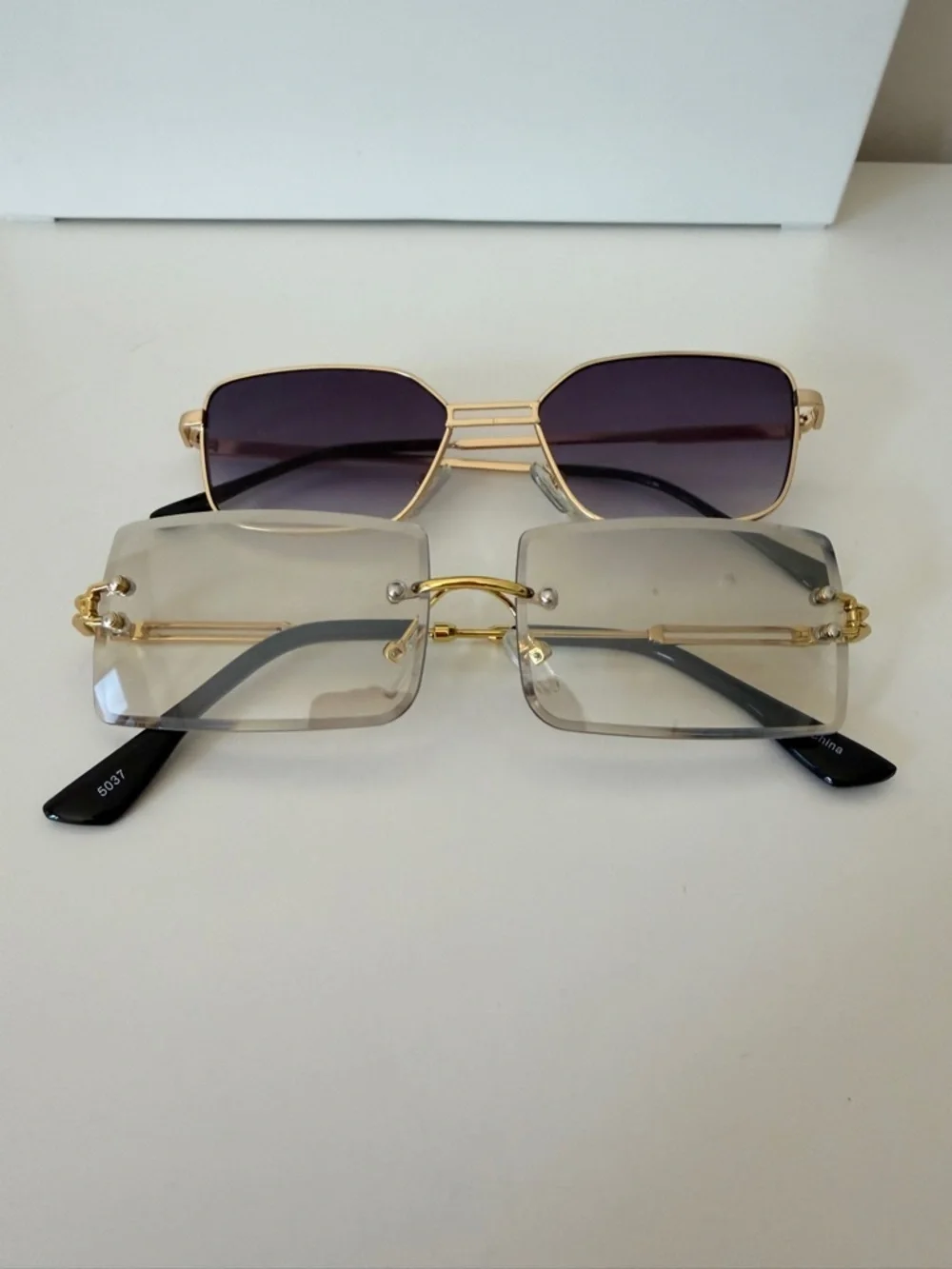 Gold Rim Rectangle Rimless Sunglasses - Women's Accessories